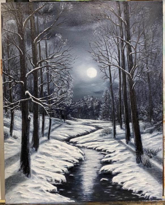 B&W moon lit forest