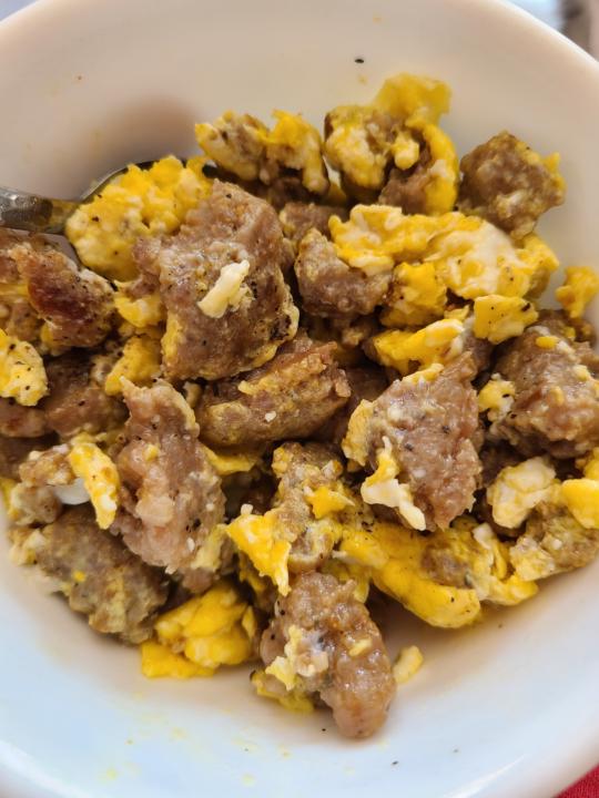 Sausage egg scramble. 