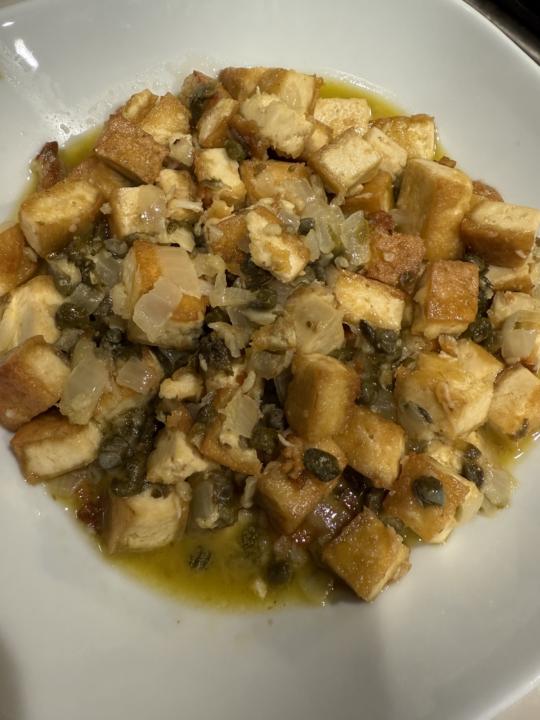 Tofu Piccata on Zucchini Noodles 