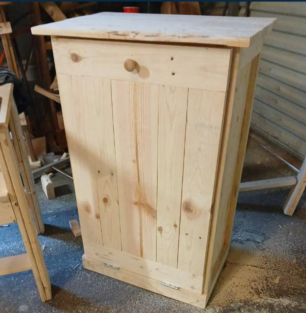 Rustic Reclaimed-Wood Trashcan Cabinet