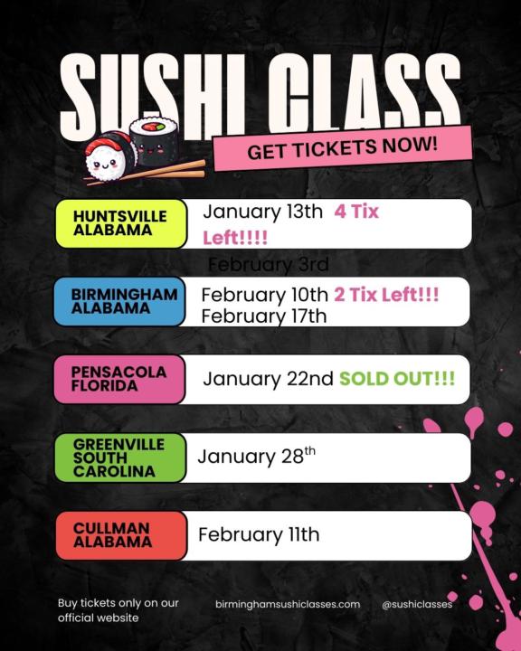 Upcoming in-person sushi classes