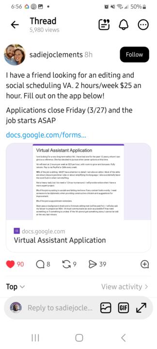 Job Op: Editing & Social Media VA