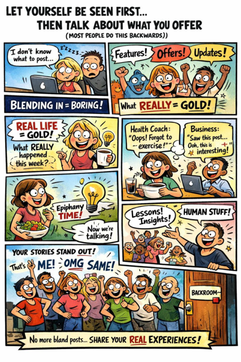 LET YOURSELF BE SEEN FIRST (THE HUMAN STUFF)… THEN TALK ABOUT WHAT YOU OFFER 