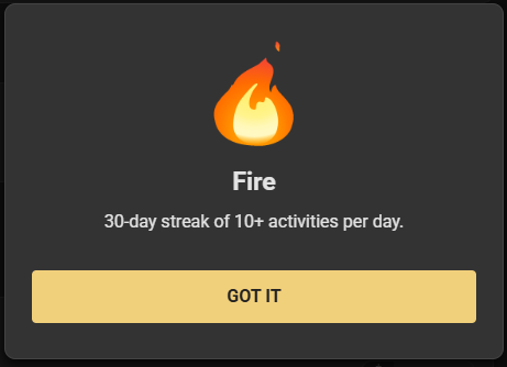 🔥 Fire Achieved! 30-Day Streak of 10+ Activities per Day! 🔥
