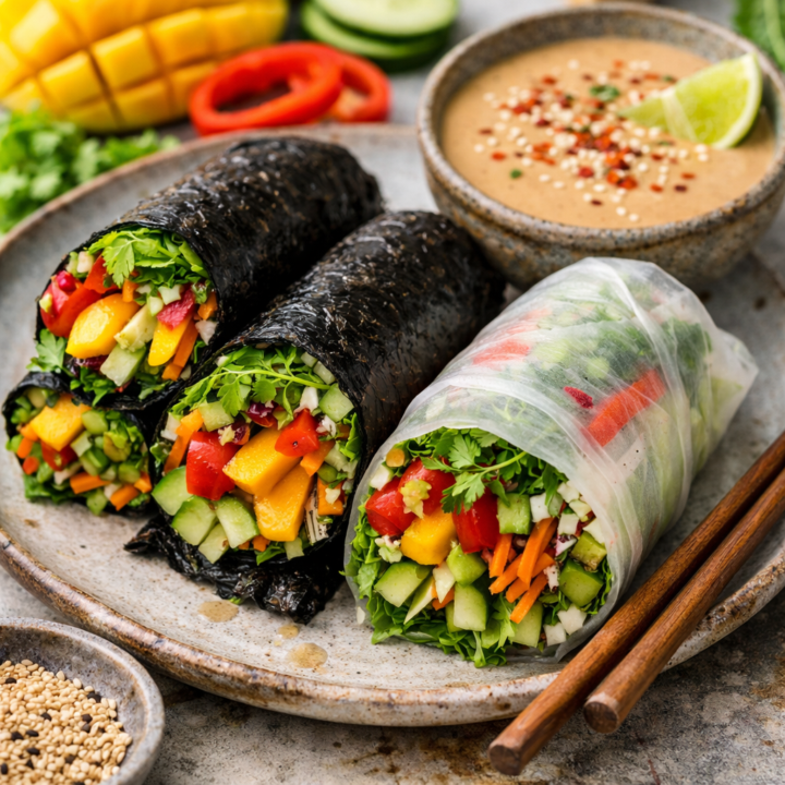🥢✨ RAW VEGAN THAI-STYLE NORI + RICE PAPER WRAPS ✨🥢