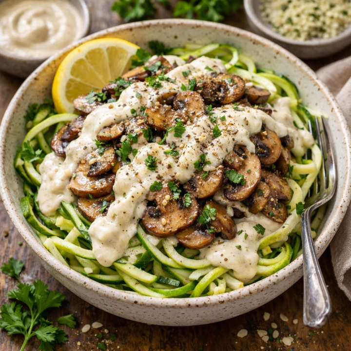 🍄 Raw Vegan Garlic Mushroom “Stroganoff Bowl”