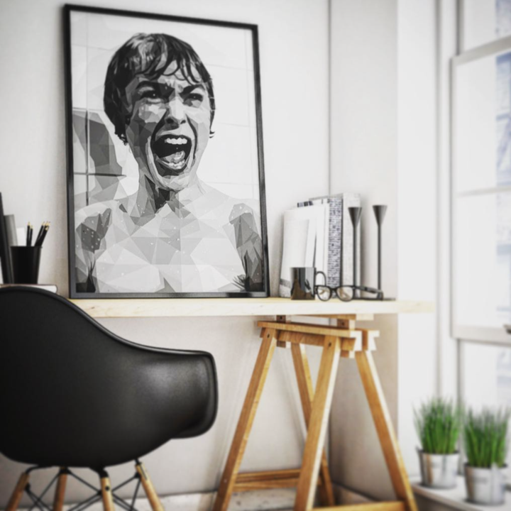 Geometric Psycho. Janet Leigh shower scene, 1960. "Geometric Art by Mak" 