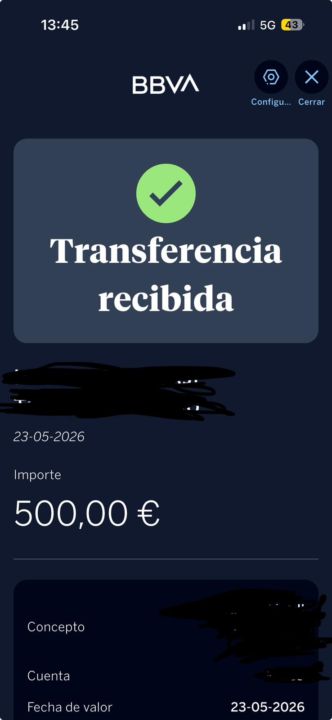 500€ en 2 semanas
