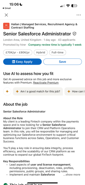 New Salesforce Administrator Job Salary £70K/yr -£80K/yr Apply If Ready