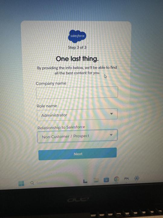 How should I complete trailhead.salesforce signup