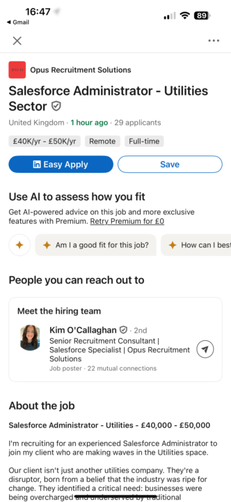 New Salesforce Admin Job: £40K - £50k/yr Apply Now if ready