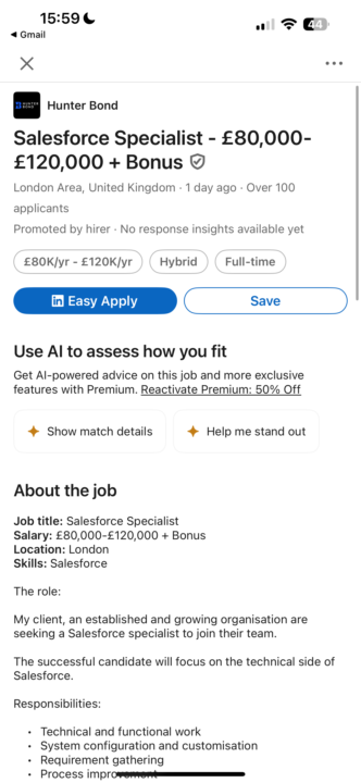 Salesforce Specialists Job: Salary £80,000 - £120,000 + Bonus Full Time