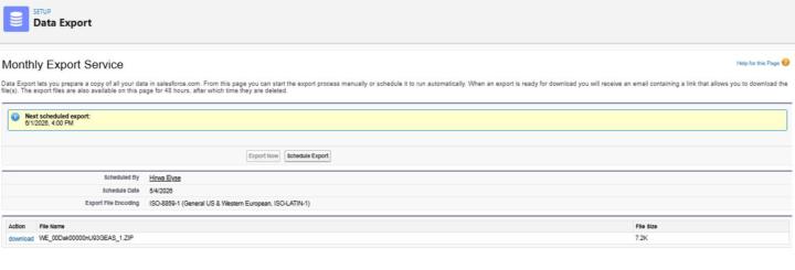 Request to Enable Immediate Data Export