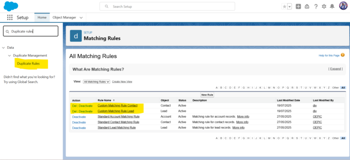 Matching Rules for Leads & Contacts