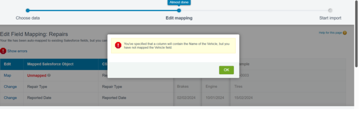 Data Import on Repairs works successfully