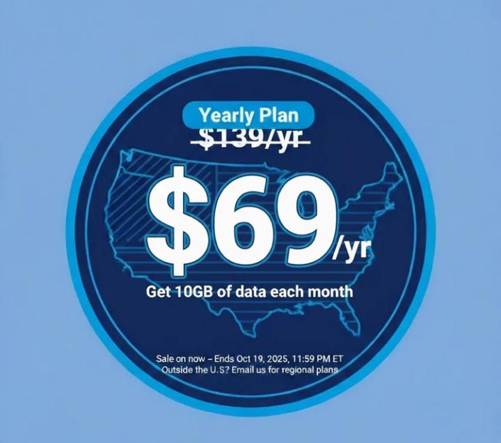 $69 for our yearly Data Plan that gives you 10GB of Data each month for a year