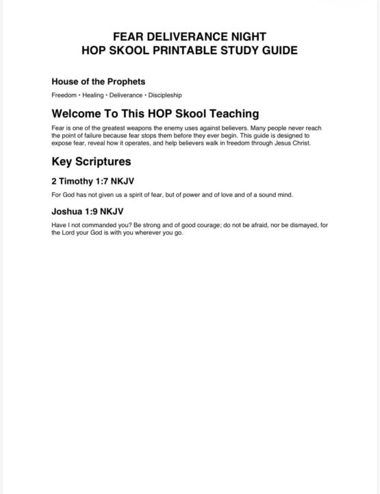 Fear Deliverance Night Zoom – HOP Skool Notes & Workbook