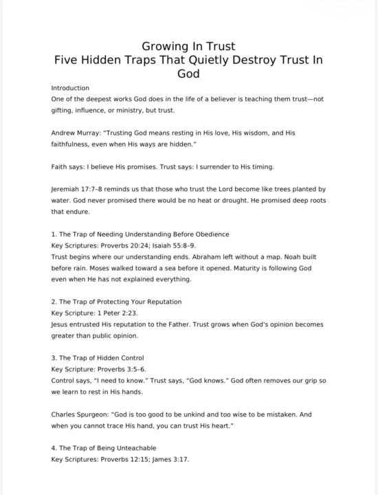 Saturdays Message Notes — Growing in Trust 