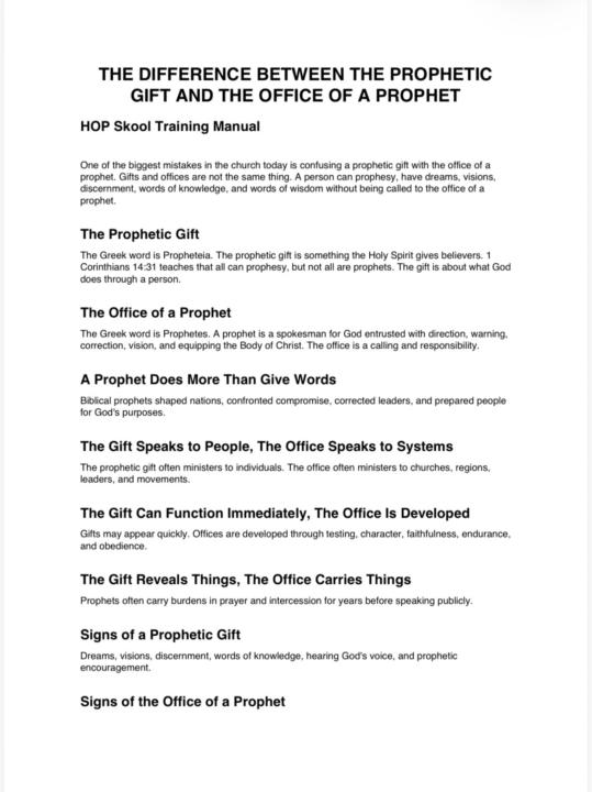 THE DIFFERENCE BETWEEN THE PROPHETIC GIFT AND THE OFFICE OF A PROPHET 