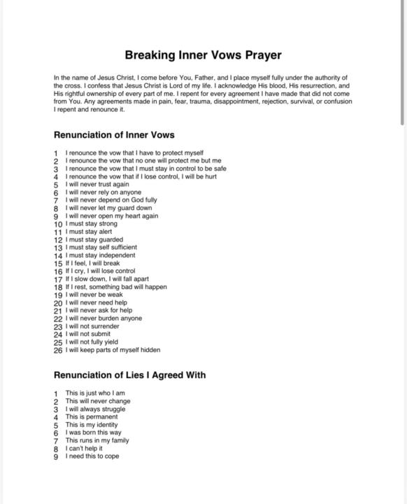 Breaking Inner Vows Prayer 