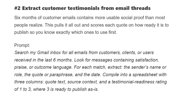 Tip! Testimonial gold; use Claude inside Gmail