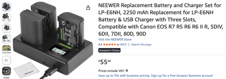 -ዝሓሰረን ዝበለጸን ናይ CANON ባተሪ  (LP-E6NH)