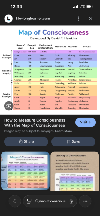 Map of the levels of consciousness 