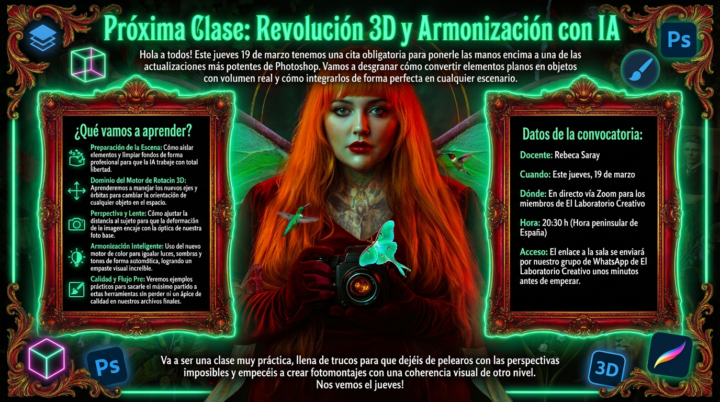 Mañana tenemos clase de retoque en photoshop en el laboratorio creativo