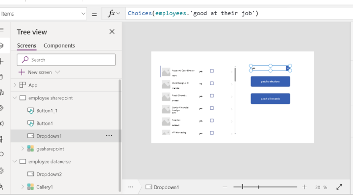 choices function when using sharepoint /dataverse