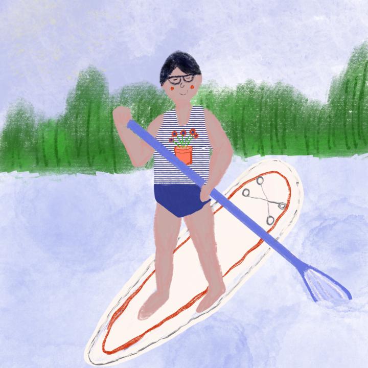 Prompt: flower pot on the lake