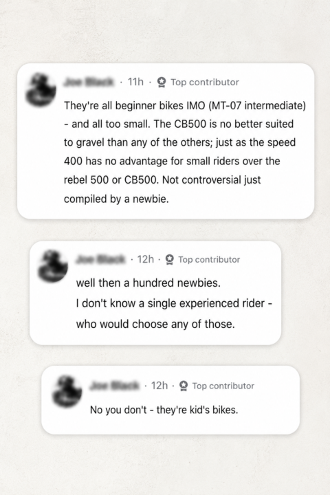 Funny place, the motorcycle community. 😂