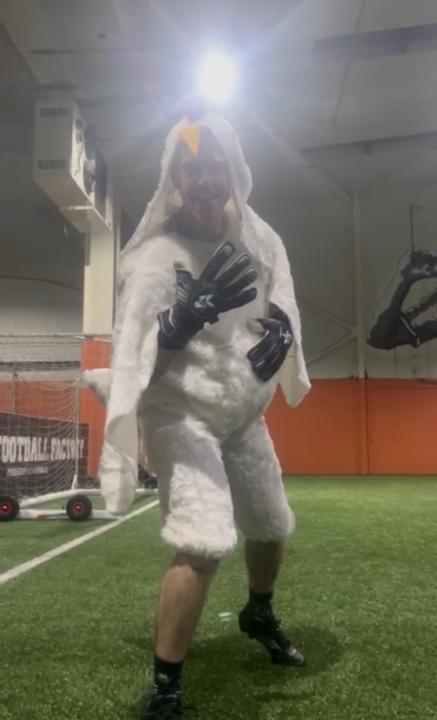 Christmas session dressed as a Chicken