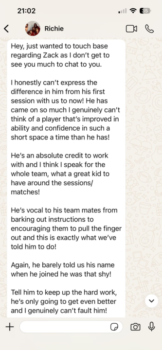 A message from Zack’s school coach Ritchie 