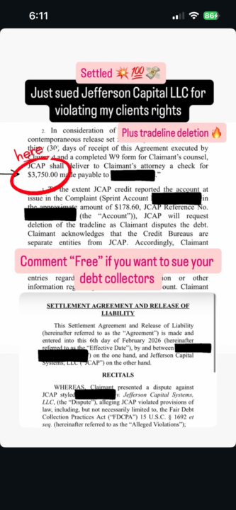 Jefferson Capital Sued $3,750 Win💸