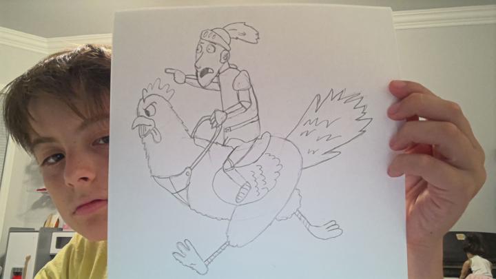 My person riding a chicken drawing