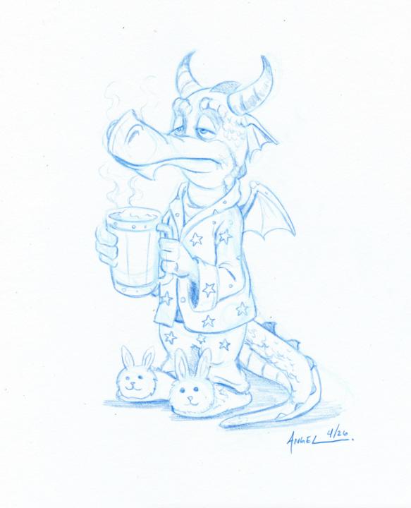 Steve the Dragon- Waking up with his morning cup of LAVA.