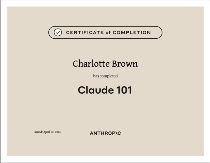 Claude 101 Certificate.