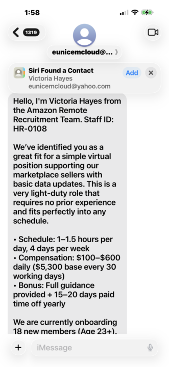 Amazon job texting?