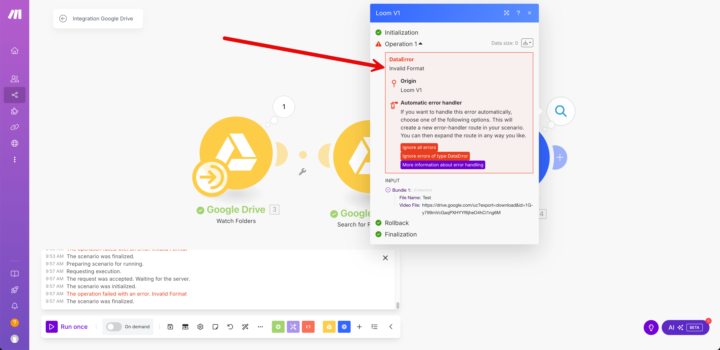 Creating a new loom video from google drive