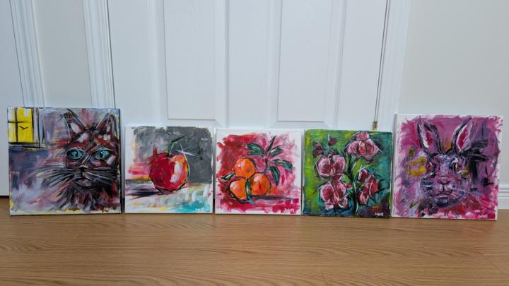 Painting fast and loose and not caring about staying within the lines truely is relaxing way to paint.  It's so liberating.  I finished another 5 tonight.  The stack is finally starting to grow!