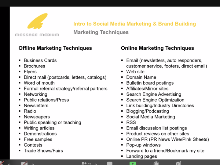 Lists shared by past teachers about marketing