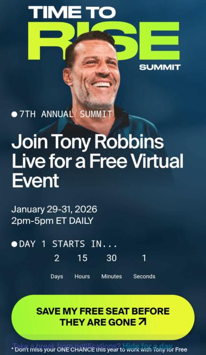 FREE Tony Robbins event Jan 29-31st