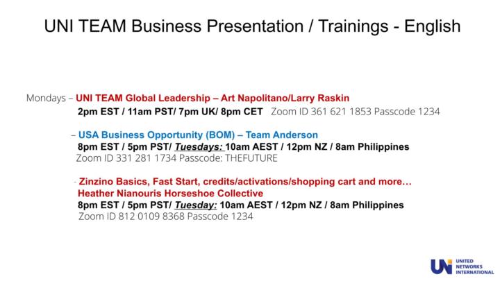 Updated English UNI Team Zoom Calendar