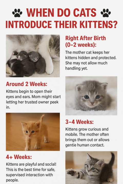 When do cats introduce their kittens 