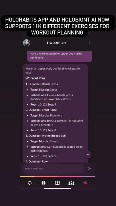 Workout planning in Holobiont AI (Holohabits)