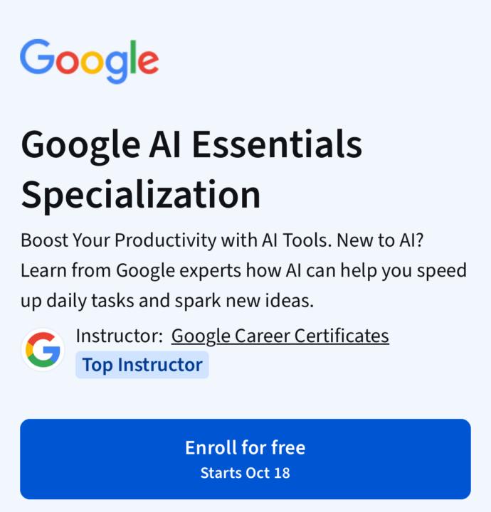Coursera Free Google Ai Essentials Specialization