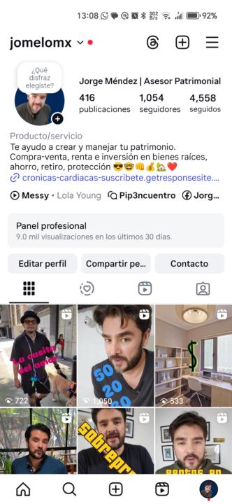 Mi perfil de IG hoy 29-oct-2025