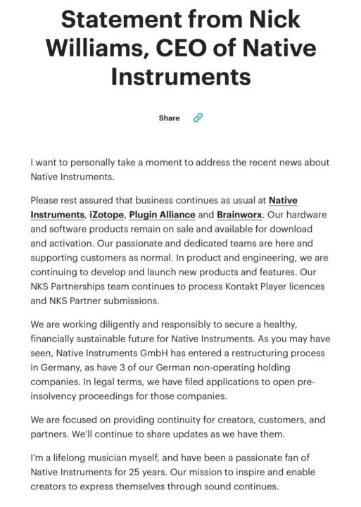 NI Statement from CEO Nick Williams.