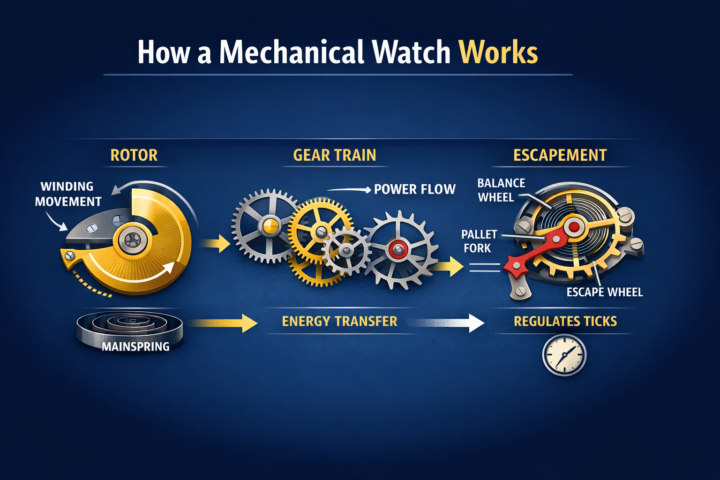 ⏱️ How a Mechanical Watch Works (Simple Diagram