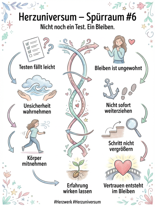 Herzuniversum – Spürraum #6  Nicht noch ein Test. Ein Bleiben.